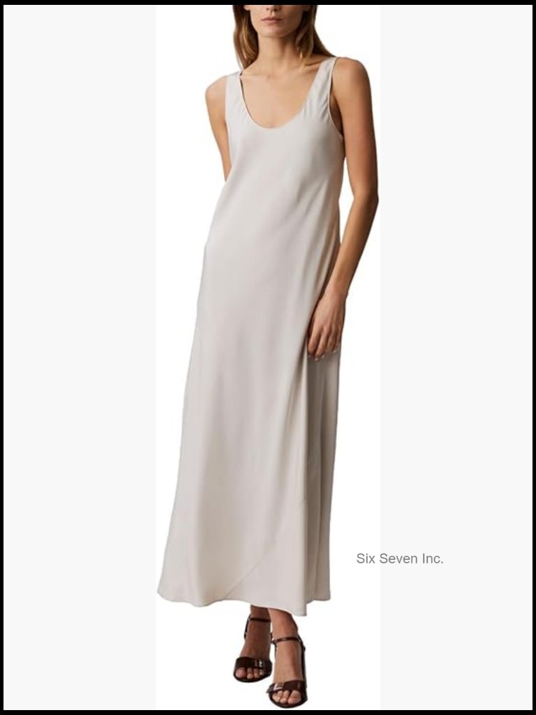 Viscose Twill Midi Slip Dress, Sleeveless Scoopneck, Pull On